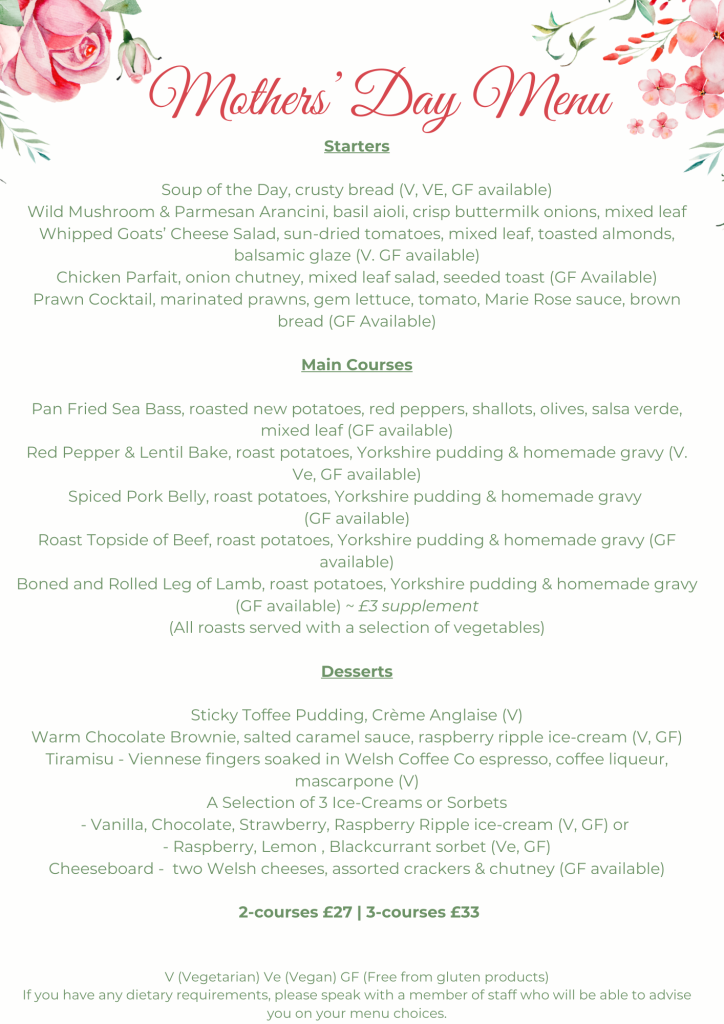 Mothers' Day Menu